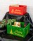Set of 2 Red and Green Decorative Nesting Wooden Merry Christmas Storage Crate Organizers with Golden Lettering